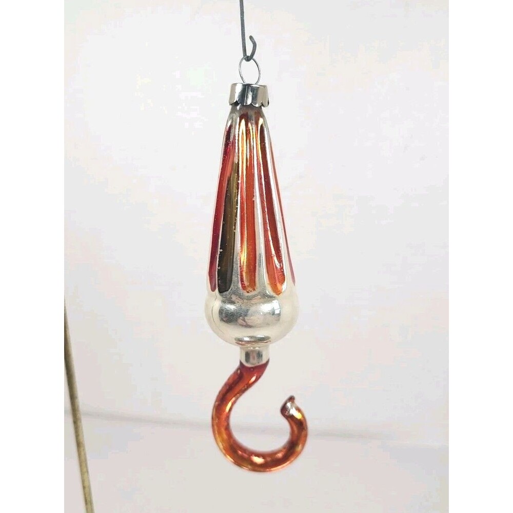 Vintage Mercury Glass CHRISTMAS Umbrella Ribbed 5-1/2" Parasol Painted Ornament